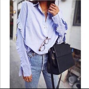 Rails Lizzi Ruffle Pinstripe Blouse Size Small